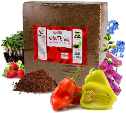 Mountain Valley Seed Company Minute Soil - Compressed Coco Coir Brick, Fiber Grow Medium, Potting Soil Indoor & Outdoor Plants, 1 Block = 15 Gal, Peat Free, OMRI Organic
