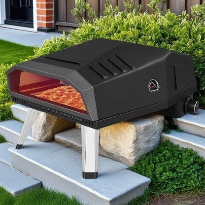 12" Pizza Oven, BOINN Pizza Oven Outdoor with Folding Design, Portable Outdoor Propane Gas Oven with Integrated Thermometer for Backyard, Camping, Picnic