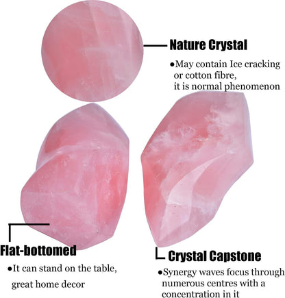 AMOYSTONE Rose Quartz Crystal Stones Energy Flame Tower Chakra Healing Stone Home Decoration 0.6-1.0LB