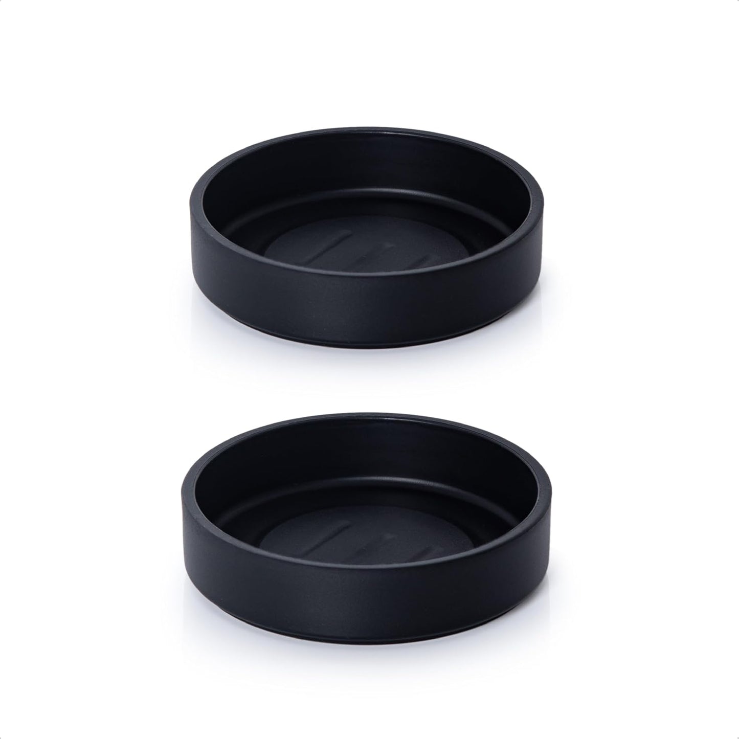 Phoenix Vine 4 Inch Plastic Plant Saucer Water Drip Tray, Heavy Sturdy Round Plant Drainage Tray for Indoors Outdoor, Set of 2, Matte Black, 21-TY-4B-2