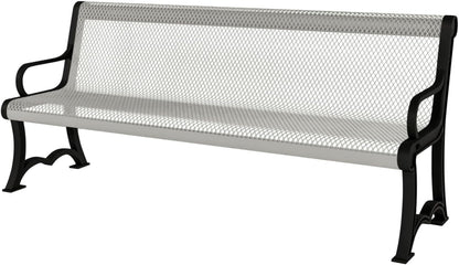 Heavy-Duty Outdoor Bench Thermoplastic Coated, Expanded Metal, Commercial-Grade Garden Bench, Made in America (Portable with Back, 4 Ft, Textured Grey)