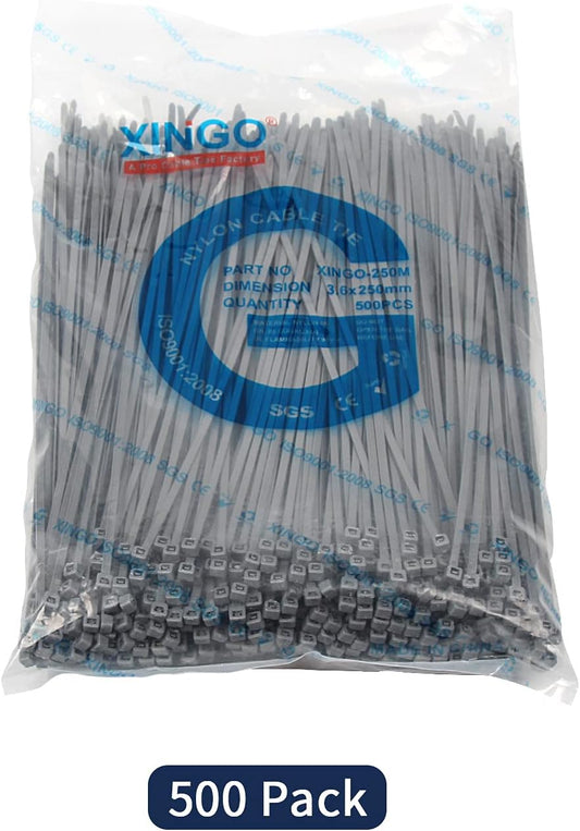 XINGO 10 Inch Cable Zip Ties (500 Pack), 40 Lbs Tensile Strength-Heavy Duty, Self-Locking Nylon Plastic Nylon Wire Ties for indoor and outdoor use (Silver)