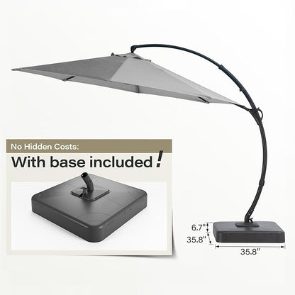 LAUSAINT HOME Outdoor Patio Umbrella with Base included, 12 FT Deluxe Curvy Cantilever Umbrella Heavy Duty Offset Hanging Umbrella with 360° Rotation for Market, Pool, Garden, Backyard, Deck (Grey)