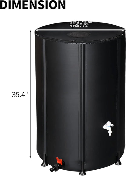100 Gallon Collapsible Rain Barrel, Water Storage Tank, Portable Rainwater Collection System, Rain Catcher Barrel with Two Spigots and Overflow Kit, Rain Water Barrel Collector for Garden, Black