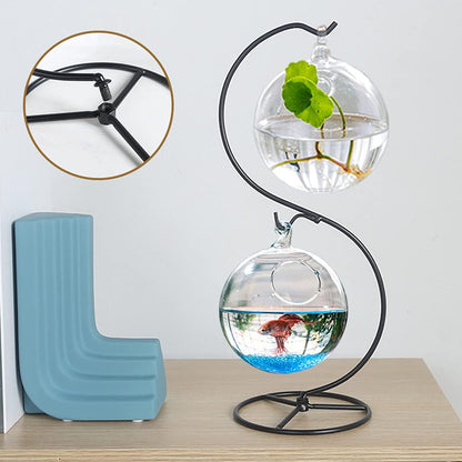 Hanging Stand Iron S-Shape Display Stand for Planter Terrarium Witch Ball Christmas Ornament (Black, 3 Levels)