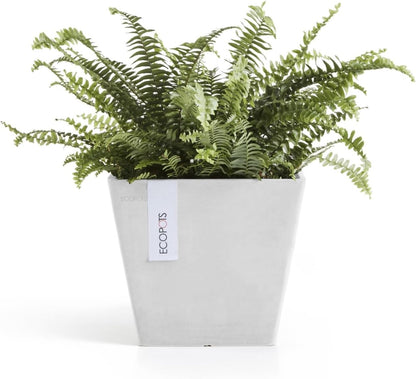 Ecopots Rotterdam Durable Modern Square Indoor/Outdoor Recycled-Based Composite Flower Planter, Pure White, 8"