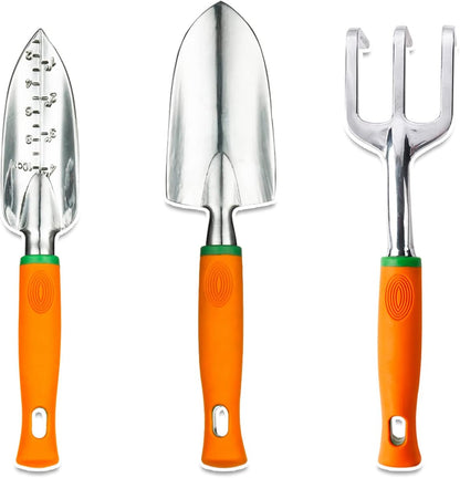 Ukoke Garden Tool Set, 3 Piece Aluminum Hand Tool Kit, Outdoor Tool, Heavy Duty Gardening Work Set with Ergonomic Handle, Gardening Tools for Women Men