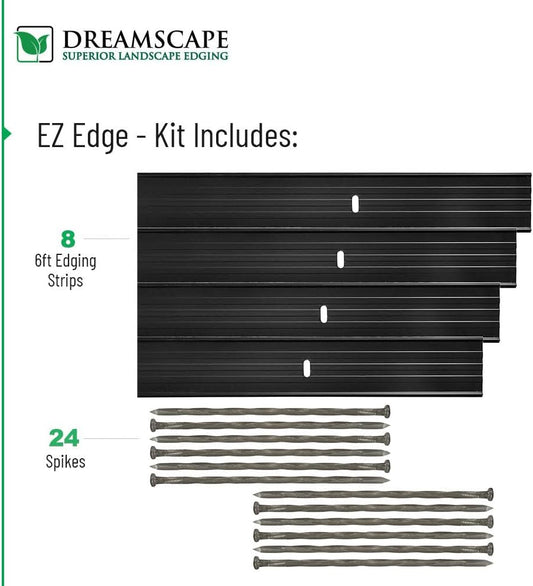 Dreamscape E-Z Edge Aluminum Landscape Edging - 8 Strips, 6ft Each (48ft Total), Black - Professional Quality Landscaping Border, Metal Divider for Lawn, Garden, Flowerbed…