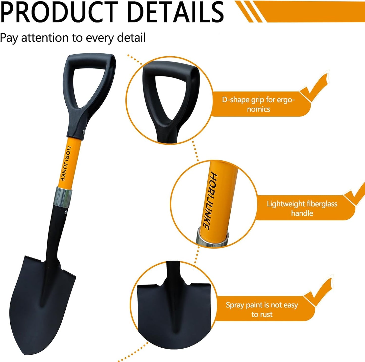Shovel for Digging, Round Small Head with Wooden D-Handle, Metal Garden Shovel for Gardening, 27 Inches Metal+Fiberglass(Orange)