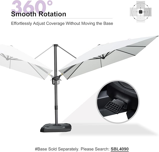 PURPLE LEAF 9 Feet Patio Umbrella Outdoor Cantilever Square Umbrella Aluminum Offset Umbrella with 360-degree Rotation for Garden Deck Pool Patio, White