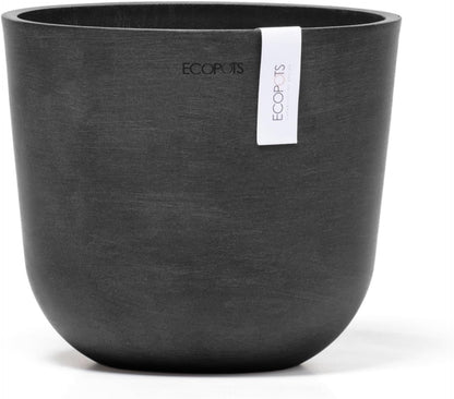Ecopots Oslo Durable Modern Round Indoor/Outdoor Recycled-Based Composite Flower Pot Planter, Dark Grey, 10"