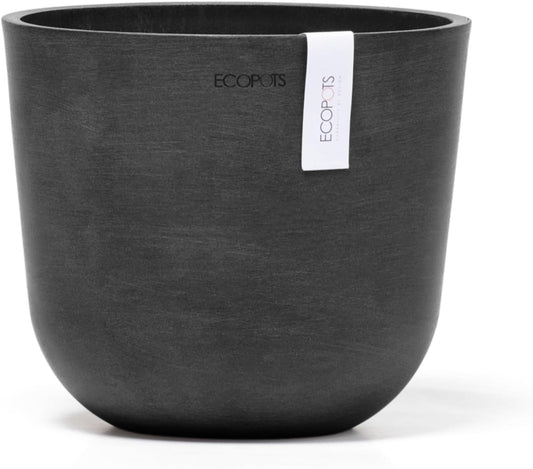 Ecopots Oslo Durable Modern Round Indoor/Outdoor Recycled-Based Composite Flower Pot Planter, Dark Grey, 10"