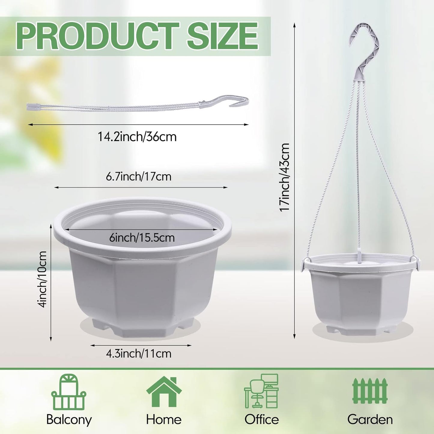 Roshtia 24 Pcs Hanging Plastic Planter Pot with Hook Flower Pots Baskets Hanging Nursery Planter Holder for Outdoor Indoor Plant Garden(Ceramic White,6.7 Inch)