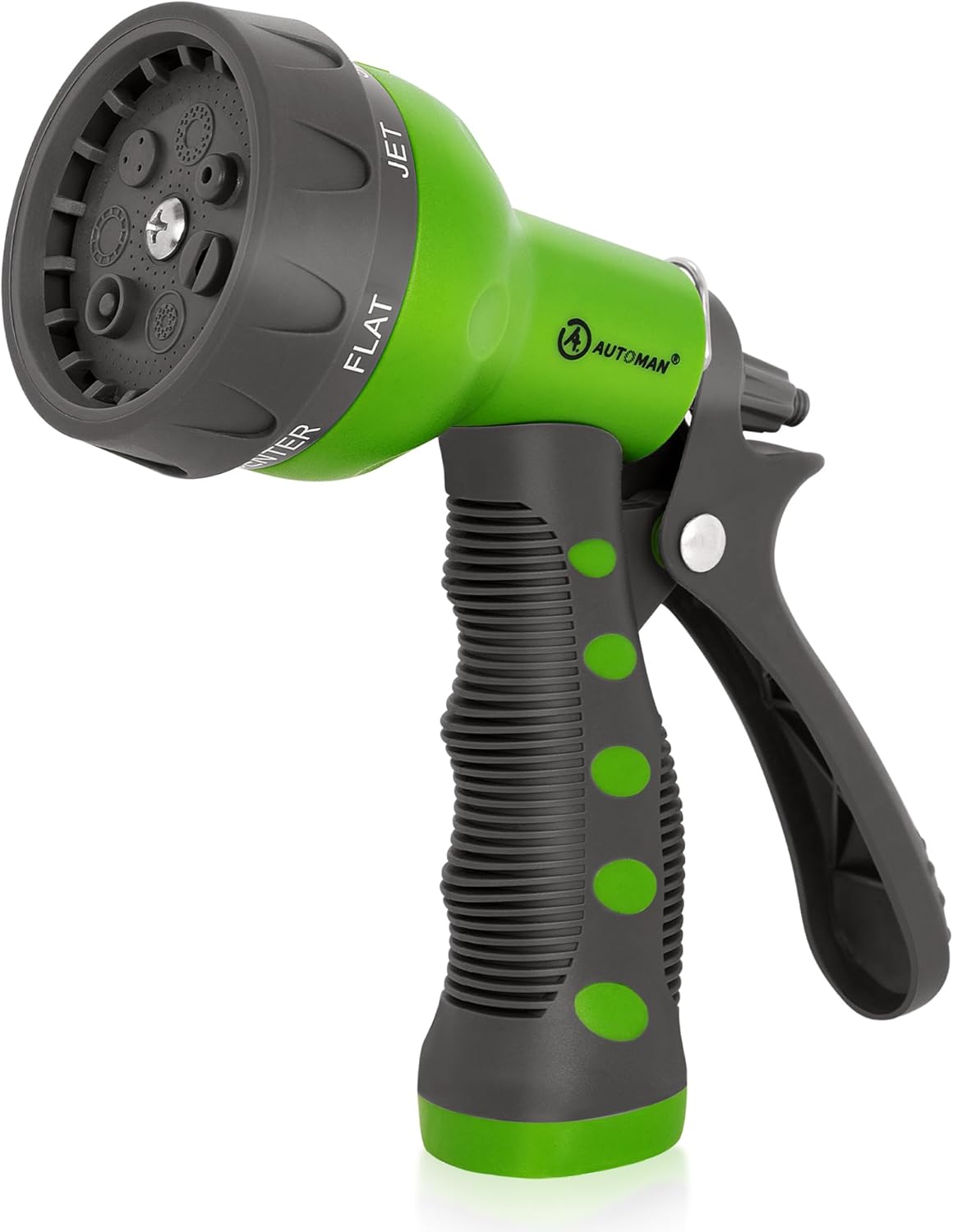AUTOMAN-Garden-Hose-Nozzle,ABS Water Spray Nozzle with Heavy Duty 7 Adjustable Watering Patterns,Slip Resistant for Watering Plants,Lawn& Garden,Washing Cars,Cleaning,Showering Pets - Green