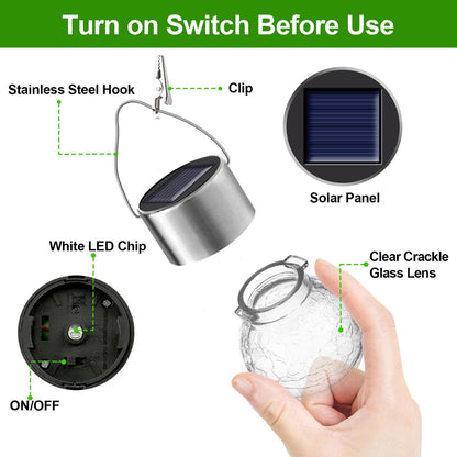 12 Pack Hanging Solar Lights Outdoor Decorative, Waterproof Solar Globe Lantern with Handle and Clip, Solar Powered Cracked Glass Ball Lights for Garden Yard Patio, Fence Tree Umbrella, Holiday Decor