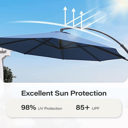 LAUSAINT HOME Beige Patio Umbrella with an Additional Navy Blue Replacement Canopy, 12 FT Deluxe Curvy Cantilever Umbrella Heavy Duty Offset Hanging Outdoor Umbrella with Base,