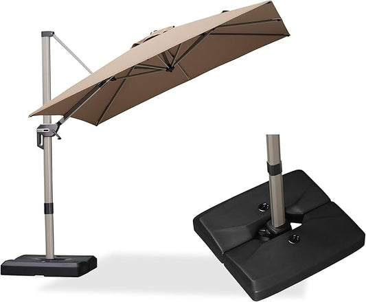 PURPLE LEAF Patio Umbrella with Base Included, 8ft Outdoor Aluminum Cantilever Umbrella with 360° Rotation, Champagne Offset Umbrella for Outdoor Garden Pool, Taupe