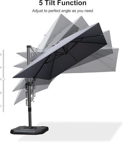 PURPLE LEAF 8' X 11' Left-right Tilt Patio Umbrella Outdoor Cantilever Swivel Rectangle Umbrella Aluminum Offset Umbrella with 360-degree Rotation for Garden Deck Pool Patio Light Grey