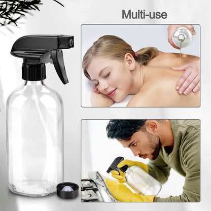 Glass Spray Bottles, 16oz Clear Glass Spray Bottles with Labels & Adjustable Nozzle, Reusable Containers for Cleaning Solutions, BBQ, Food, Plants, Alcohol, Essential Oils(2 Pack)