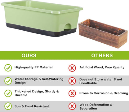 Window Box Planter 6 Pcs, 17 Inches Rectangle Flower Pots with Drainage Holes and Trays, Vegetable Planters for Windowsill Patio Garden Balcony Home Indoor Outdoor (Light Green, 18*10*6 inch)