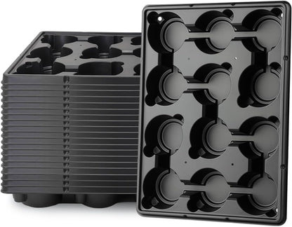 12 Cell Round Nursery Pot Trays Thickened Durable Seedling Pots Shuttle Carrying Trays for Holding 4 Inch Nursery Pots (16.85" × 12.6", 20-Pack)