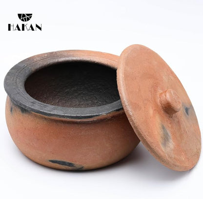 Hakan Efes Clay Cooking Pots with Lids, SMALL 1.9 Quarts Clay Pots for Cooking, UNGLAZED Twice Baked Traditional Casserole Rice Pots for Stove Top, Indian Korean Terracotta Roaster, 60.9 oz (1.8 L)