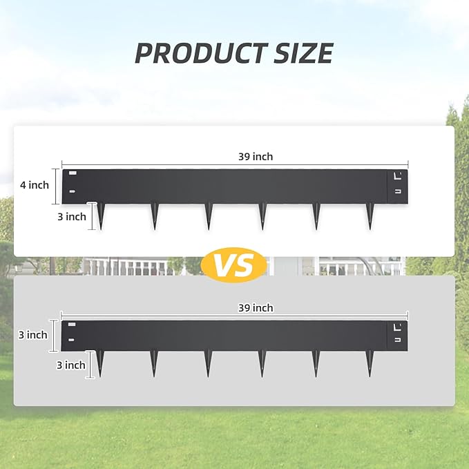 5PCS Steel Landscape Edging 39 x 7Inch (4 Inch Metal Strips + 3inch Nail) Black Garden Edging Border Length Flexible Landscape Edging Anchoring Stakes