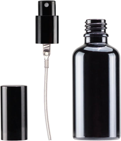 YIZHAO Black Glass Spray Bottles 2oz, with Small Fine Mist Spray, Metal Cap, Refillable for Essential Oil,Travel,Cleaning,Perfume,Aromatherapy,Makeup – 6 Pcs