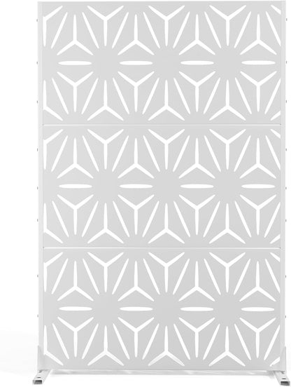 Metal Privacy Screen Outdoor Freestanding Privacy Wall Panels and Decorative Patio Dividers, Crafted from Steel with Sun-Proof Design, Ideal for Patio, Deck, Garden,72" H×47" L,（White&Star）