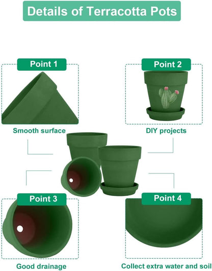 vensovo 6 Inch Green Terracotta & Clay Pots for Plant with Saucer - 4 Pack Medium Terra Cotta Planter with Drainage Hole, Flowerpot for Indoor Outdoor Plants, Crafts, Wedding Favor