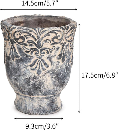 Sungmor 5.9 Inch Cement Plant Pot for Plants, Succulent Planter with Embossed Design, Vintage Concrete Flowerpots with Drainage Hole, Decorative Orchid Houseplant Pot Indoor Outdoor Plant Container