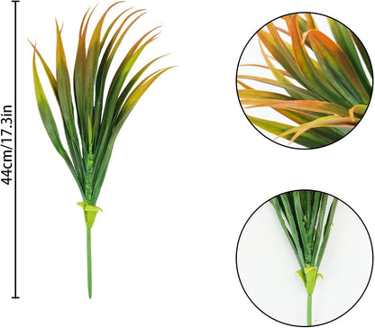 32 Pcs Artificial Grass Fake Plants 17.3in Outdoor Plastic Plants UV Resistant Greenery Fake Grass for Home Window Garden Office Patio Hanging Planter Pathway Front Porch Décor Orange Yellow