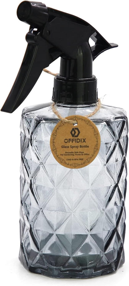 OFFIDIX Glass Spray Bottle,Plant Mister, 0.35L/11.8oz Pressure Watering Can with Adjustable Nozzle Watering Handheld Bottles for Garden Plants Cleaning Solutions(Gray