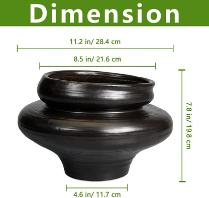 Ceramic Pots for Plants 11 Inch - Bonsai Planter for Outdoor Plants, Black Planter with Drainage Hole, Decorative Plant Pots for Home Decor, Gift for Women Men