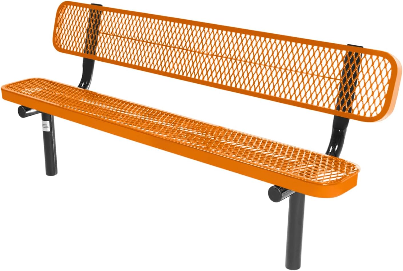 Heavy-Duty Outdoor Bench Thermoplastic Coated, Expanded Metal, Commercial-Grade Seating, Made in America (Inground with Back, 6 Ft, Textured Orange)