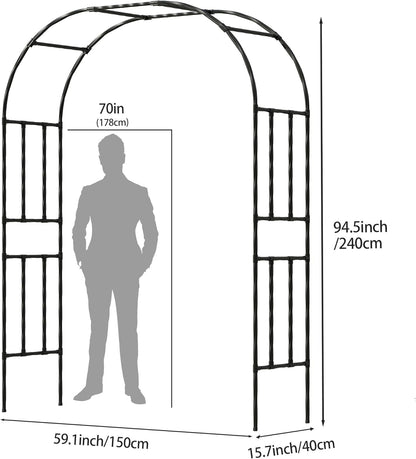 Garden Arch Trellis, Trellis Arch for Climbing Plants Outdoor, 5FT x 7.9FT Metal Full Garden Arbor, Trellises for Patio Lawn Backyard, Large Garden Archway Decoration Black 59.1" x 94.5in