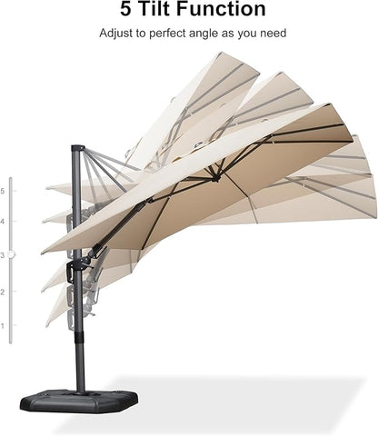 PURPLE LEAF 9' X 12' Left-right Tilt Patio Umbrella Outdoor Cantilever Swivel Rectangle Umbrella with Tilt Aluminum Offset Umbrella with 360-degree Rotation for Garden Deck Pool Patio Beige