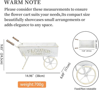 15 Inch Farmhouse Small Flower Cart with Wooden Handles Metal Wagon Planters for Outdoor Plants Decorative Wheelbarrow Plant Cart for Patio Garden Balcony Golden