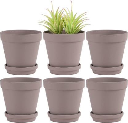 Yishang Large Terra Cotta Pots with Saucer- 6 Pack Large 6'' Terra Cotta Plant Pot with Drainage Hole, Flower Pot with Tray, Terracotta Pot for Indoor Outdoor Plant(Grey)