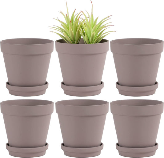 Yishang Large Terra Cotta Pots with Saucer- 6 Pack Large 6'' Terra Cotta Plant Pot with Drainage Hole, Flower Pot with Tray, Terracotta Pot for Indoor Outdoor Plant(Grey)