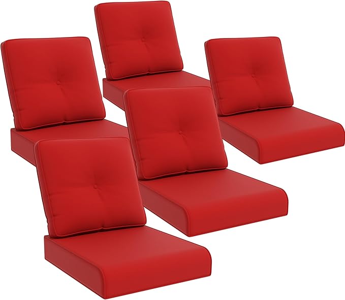 Joyside Outdoor Chair Cushions Set, 22x25/22x24 Inch Patio Furniture Deep Seat Cushions, Water Resistant & Thick Cushion, Outdoor Replacement Cushions for Seat and Sofa (Red, 5 Set)