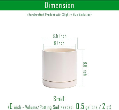 D'vine Dev Set of 2 Plants Pots, 6.5 Inch Ceramic Planter Pot for Plants with Drainage Hole and Saucer, Oatmeal, 94-V-C-8