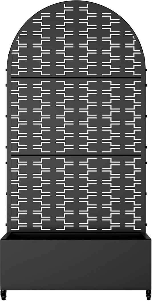 Casaphoria Metal Raised Garden Bed with Trellis and Wheels, 72"x35"x16" Arched Planter Box for Climbing Plants, Vegetables & Vines, Features Drainage Holes and Privacy Screen (Black-Square)