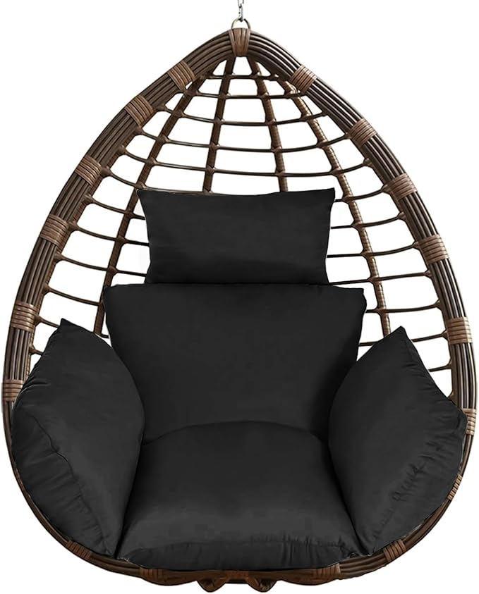 Egg Chair Cushion, Hanging Basket Hammock Seat Cushion, Thick Soft Egg Swing Chair Pad with Headrest for Patio Porch Furniture Outdoor (Black, 39.37x45.28x4.72in)