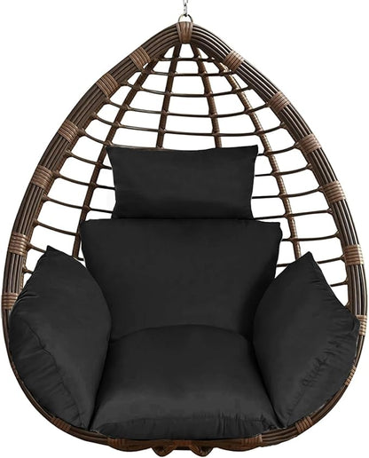 Egg Chair Cushion, Hanging Basket Hammock Seat Cushion, Thick Soft Egg Swing Chair Pad with Headrest for Patio Porch Furniture Outdoor (Black, 39.37x45.28x4.72in)