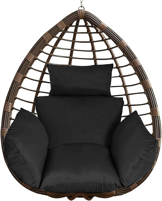 Egg Chair Cushion, Hanging Basket Hammock Seat Cushion, Thick Soft Egg Swing Chair Pad with Headrest for Patio Porch Furniture Outdoor (Black, 39.37x45.28x4.72in)