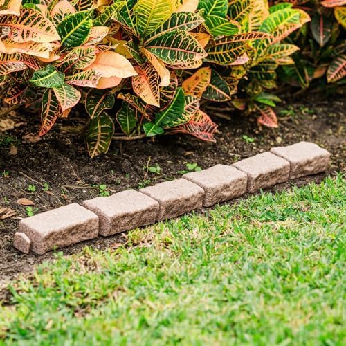 Beuta Landscape Edging | Garden Edging Border | Faux Stone Bricks for Lawn edging, Flower beds, Pathways & Yard Edging– 4 Packs | Each Section Has 6 Bricks 48"L x 4"W x 2.25"H | 12 Spikes |Cobblestone