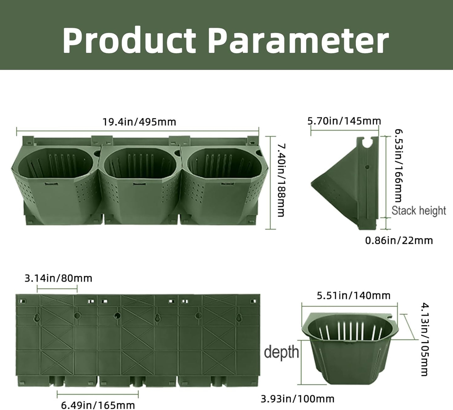 Self Watering Wall Mounted Vertical Planter, 36 Pots Wall Planter Indoor Vertical Living Green Plant Wall Easy Installation (Green)