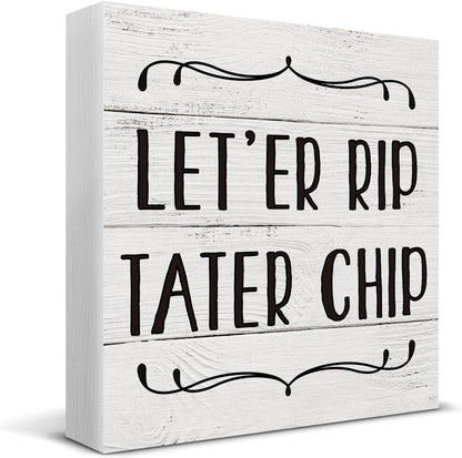 HOIJAUMAI Funny Bathroom Quote Wooden Box Sign, Desk Decor - Bathroom Theme Wood Block Plaque Box Sign for Home Restroom Toilet Desk Table Shelf Decorations - 5 X 5 Inch