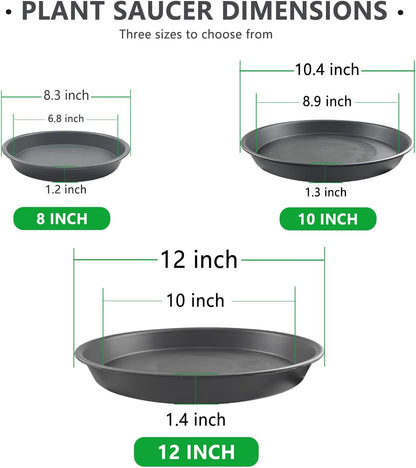 9 Pack Gray Plant Saucer Set, 3×8 inch 3×10 inch 3×12 inch Durable Heavy Duty Plastic Pot Trays, Large Planter Saucers Water Catcher Plates, Round Drip Trays for Indoor Outdoor Gardening